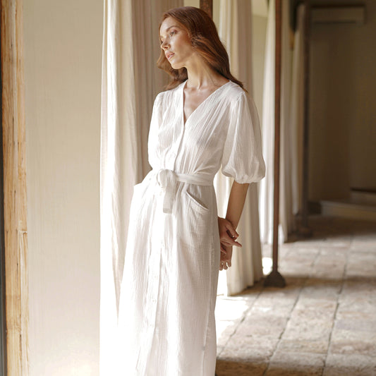 Meghan Crinkle Midi Dress-Off-White